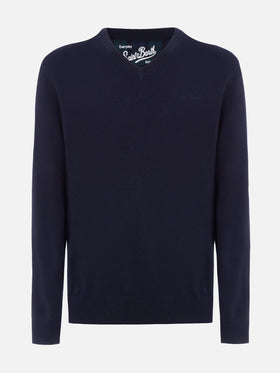 Man navy blue V neck cashmere blend sweater Regent