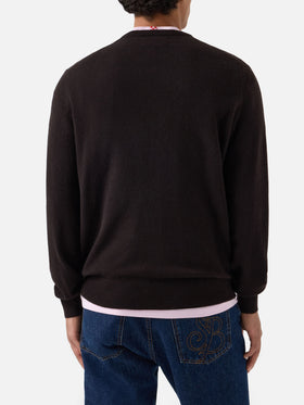 Pull col rond Regent en cachemire marron 