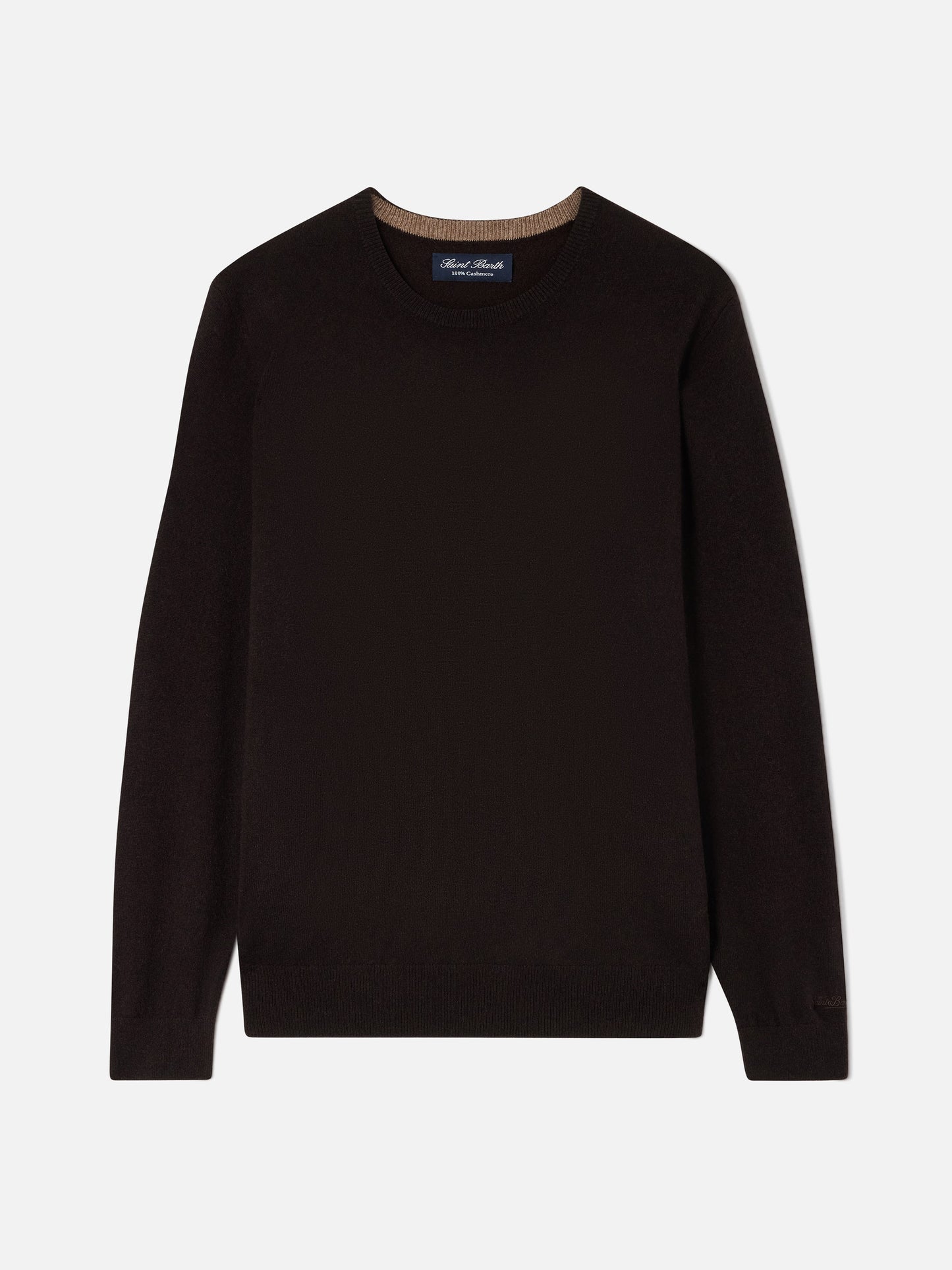 Pull col rond Regent en cachemire marron 