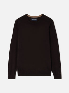 Pull col rond Regent en cachemire marron 