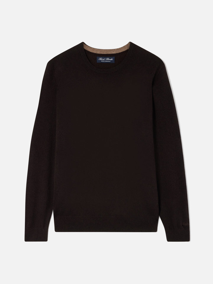 Pull col rond Regent en cachemire marron 