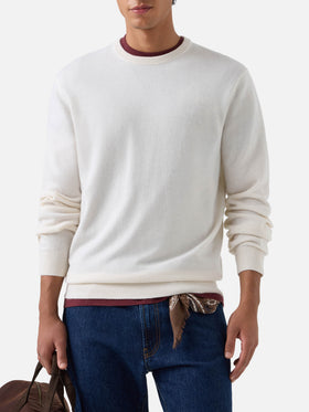 Jersey de cuello redondo Regent en cashmere blanco 