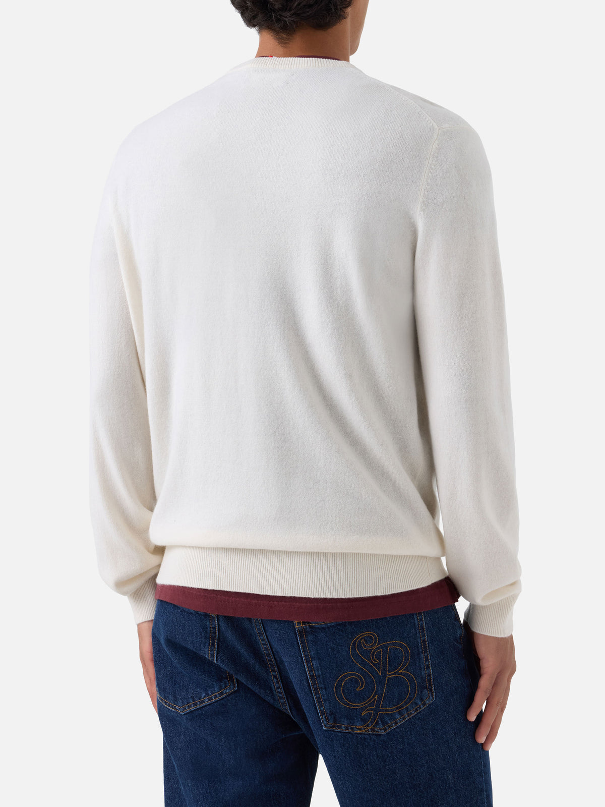 Jersey de cuello redondo Regent en cashmere blanco 