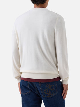 Jersey de cuello redondo Regent en cashmere blanco 