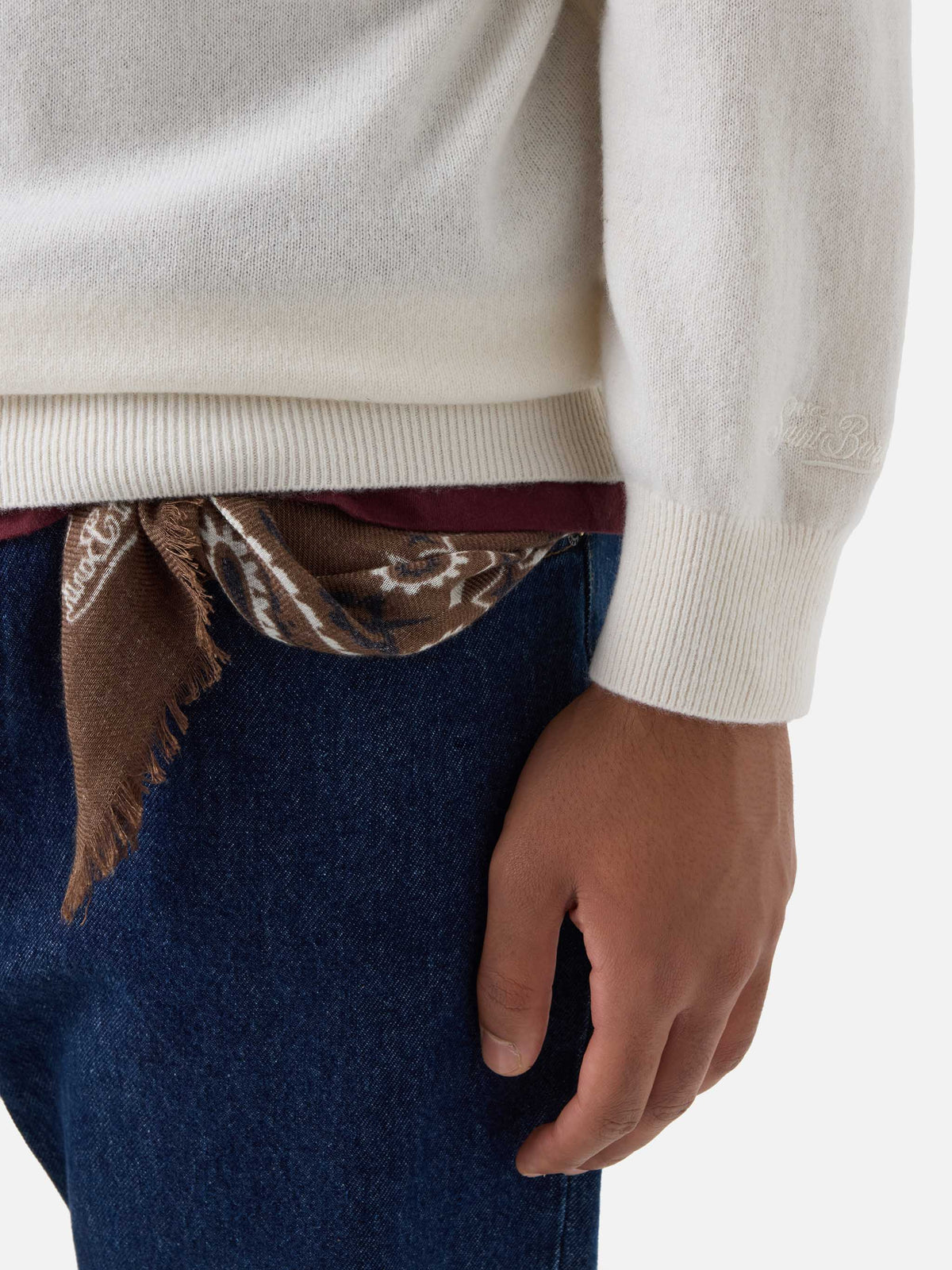 Jersey de cuello redondo Regent en cashmere blanco 