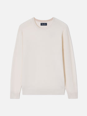 Jersey de cuello redondo Regent en cashmere blanco 