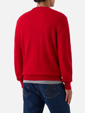 Pull col rond Regent en cachemire rouge 