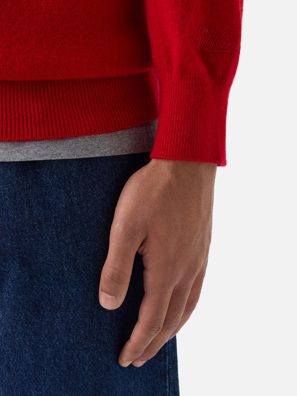 Pull col rond Regent en cachemire rouge 