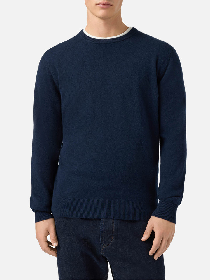 Regent crewneck sweater in 100% navy blue CASHMERE