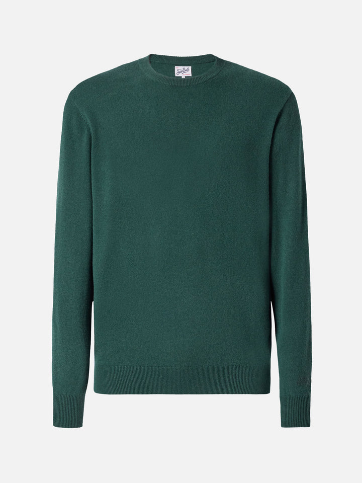 Regent crewneck sweater in 100% dark green CASHMERE