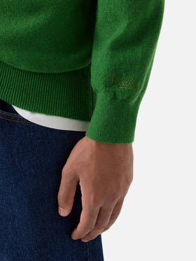 Maglia girocollo Regent verde in cashmere