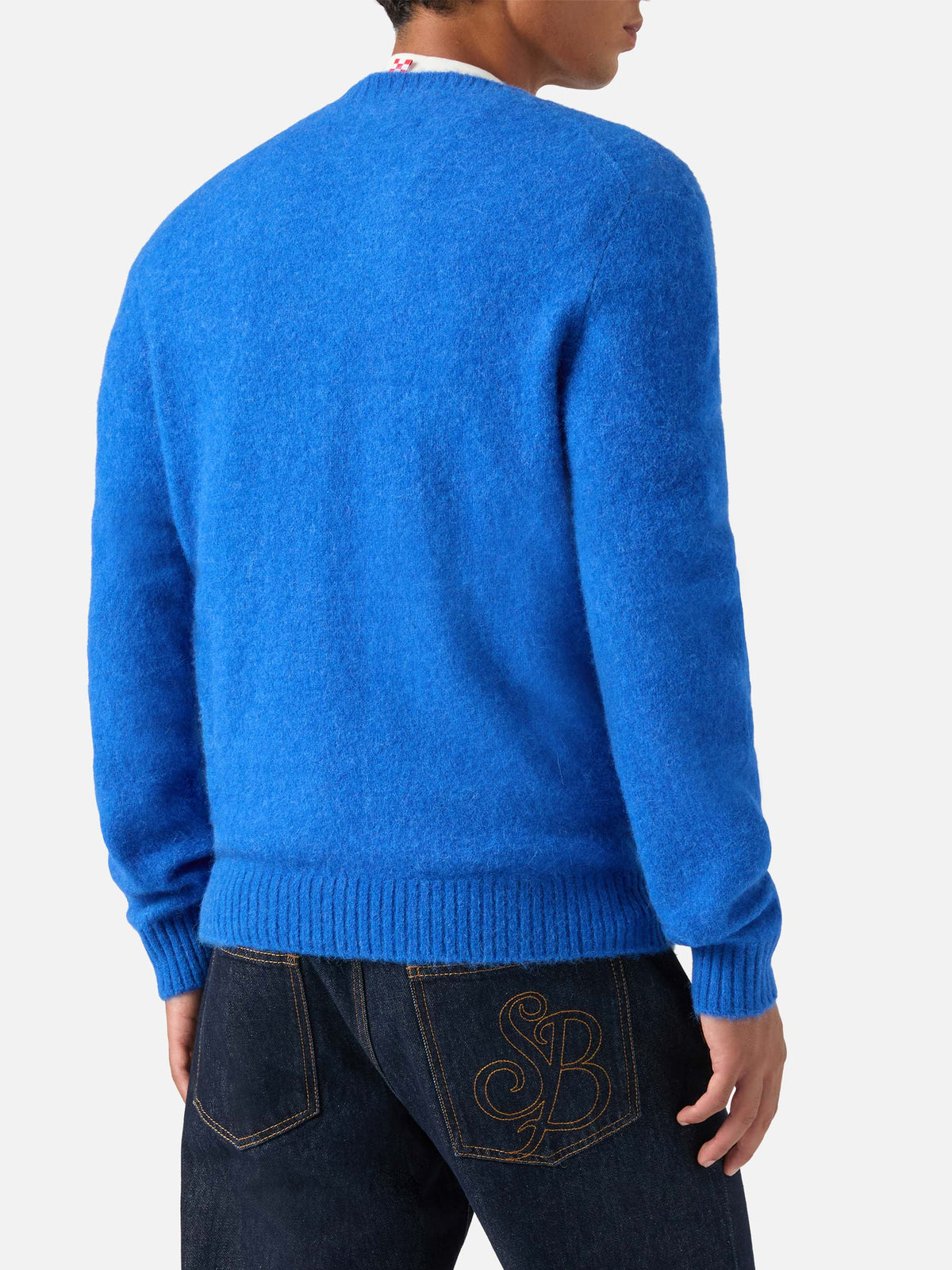 Maglia girocollo Regent blu in misto alpaca