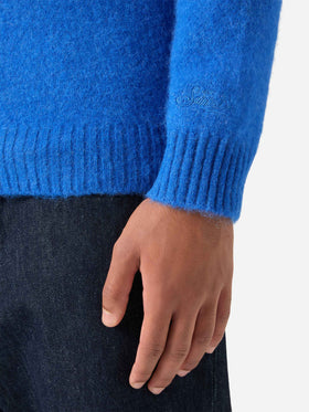 Maglia girocollo Regent blu in misto alpaca