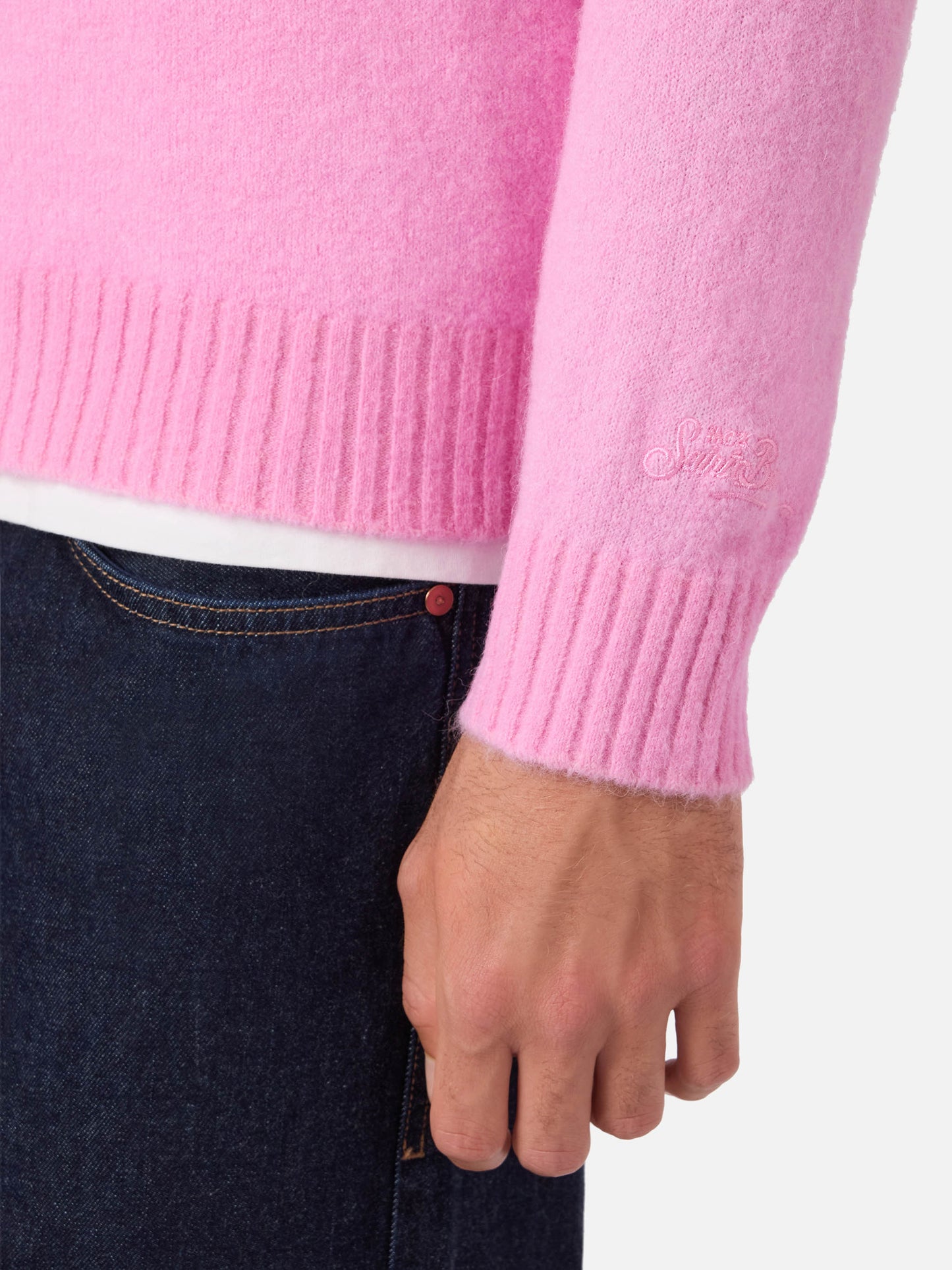Regent rosa Stretch-Alpaka-Pullover mit Logostickerei 