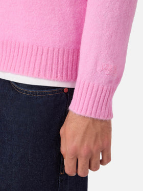 Regent rosa Stretch-Alpaka-Pullover mit Logostickerei 