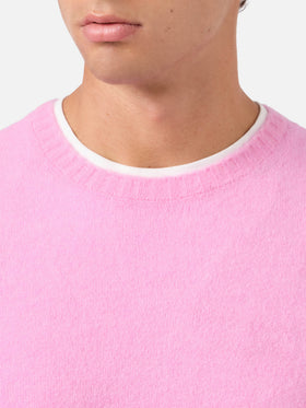 Regent rosa Stretch-Alpaka-Pullover mit Logostickerei 