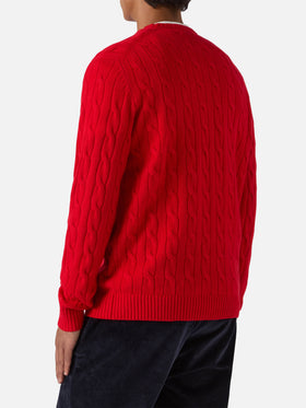 Maglione Regent a trecce in pura lana rosso