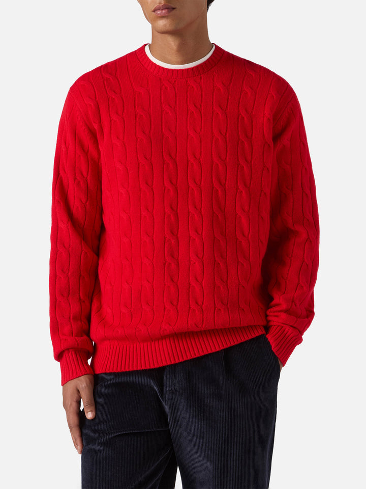 Maglione Regent a trecce in pura lana rosso