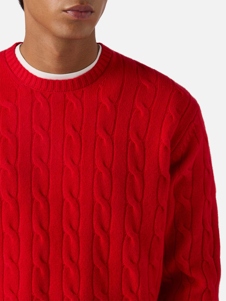 Maglione Regent a trecce in pura lana rosso