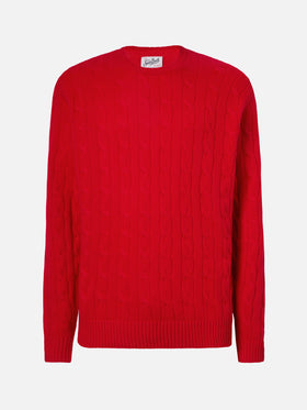 Maglione Regent a trecce in pura lana rosso