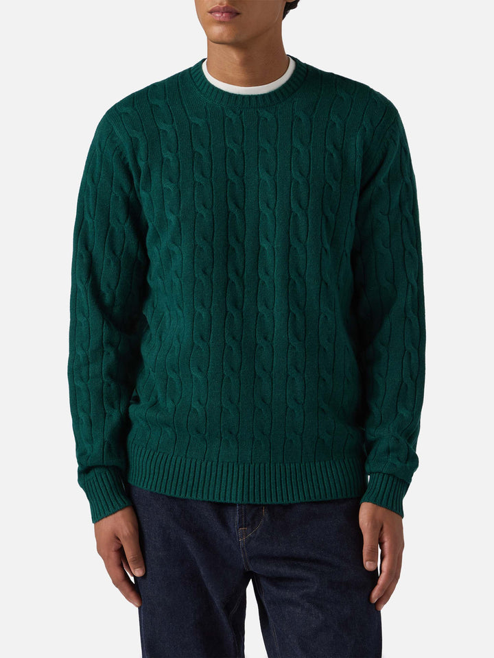 Maglione Regent a trecce in pura lana verde inglese