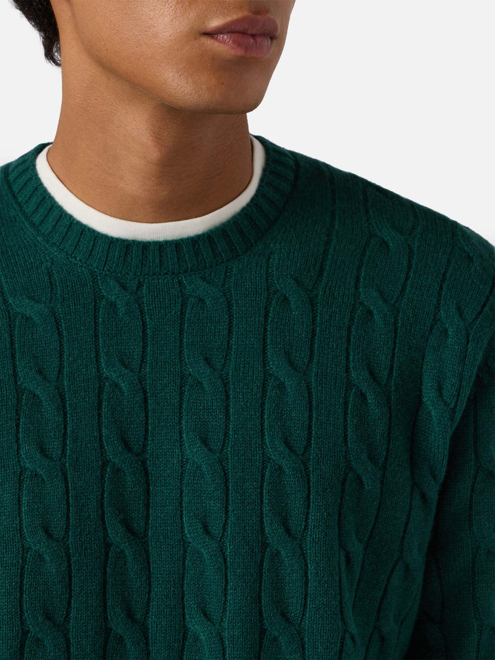 Maglione Regent a trecce in pura lana verde inglese