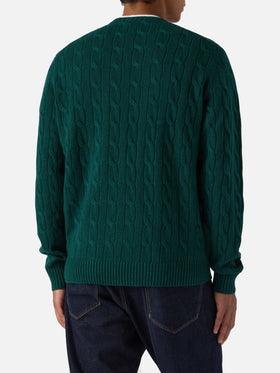 Maglione Regent a trecce in pura lana verde inglese