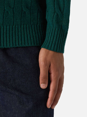 Maglione Regent a trecce in pura lana verde inglese