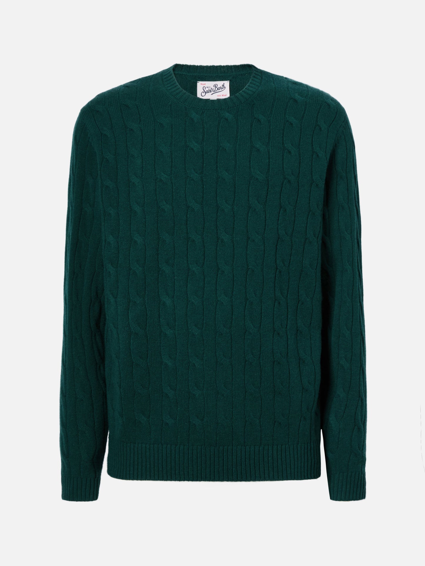 Maglione Regent a trecce in pura lana verde inglese