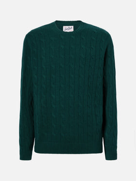 Maglione Regent a trecce in pura lana verde inglese