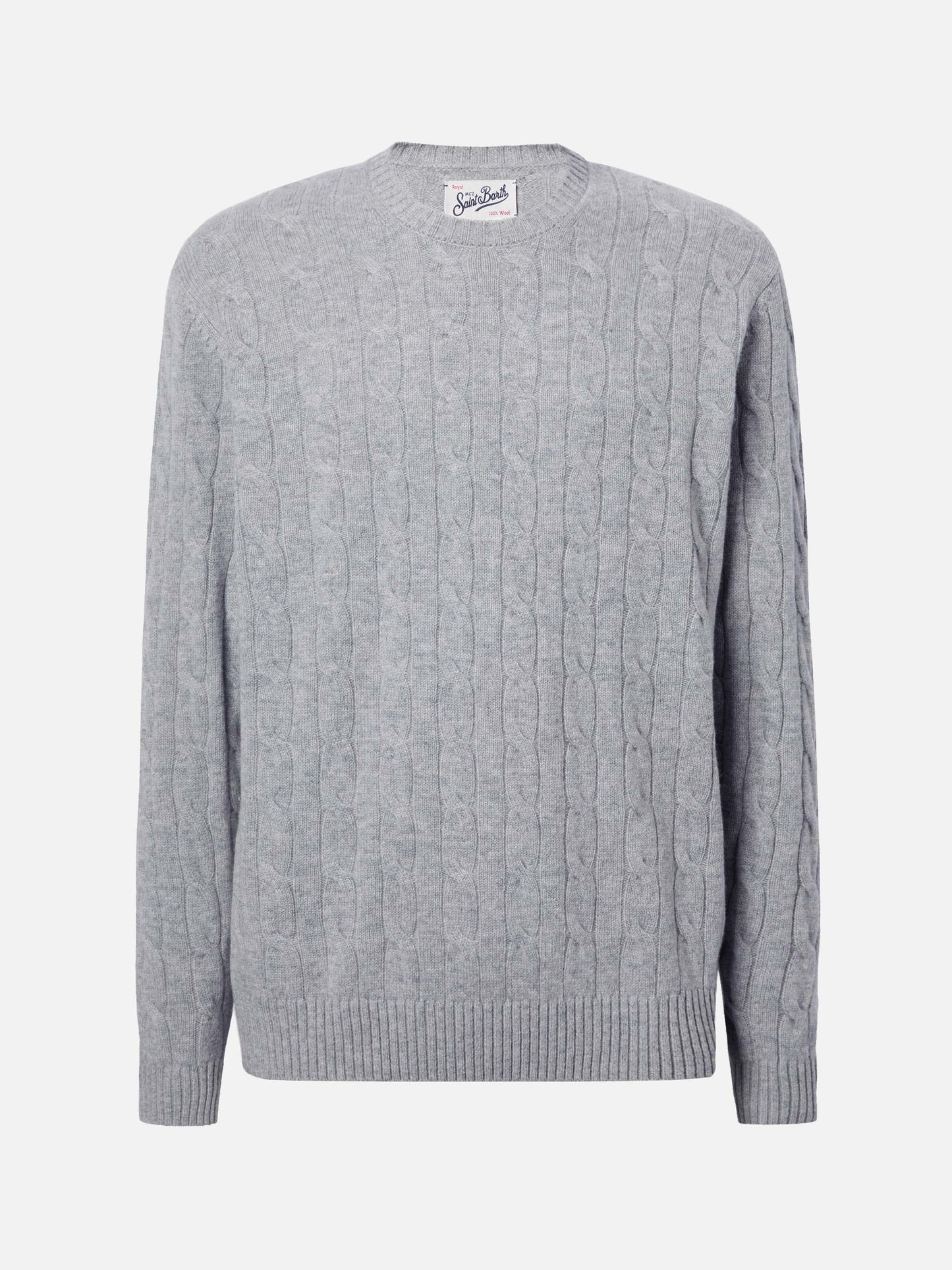 Maglione Regent a trecce in pura lana grigio melange