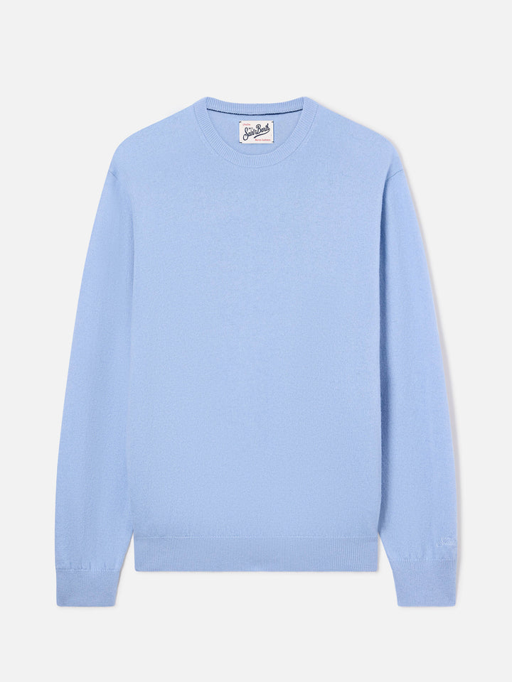 Pull col rond Regent en mélange de laine mérinos et cachemire blue clair 