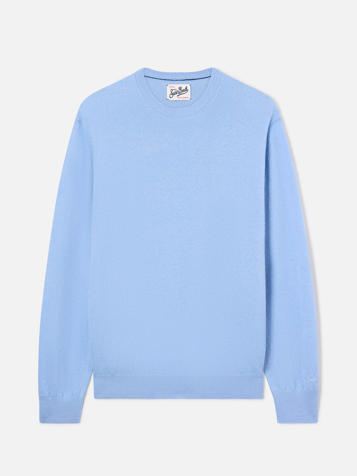Jersey de cuello redondo Regent Light blue en mezcla de lana merino y cachemir 