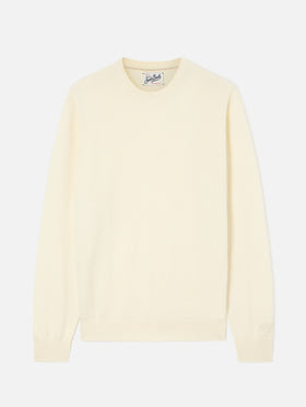 Off white Regent Rundhalspullover aus Merinowolle- und Kaschmirmischung 