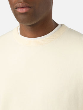 Pull col rond Regent Off white en mélange de laine mérinos et cachemire 