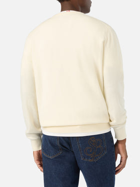 Pull col rond Regent Off white en mélange de laine mérinos et cachemire 