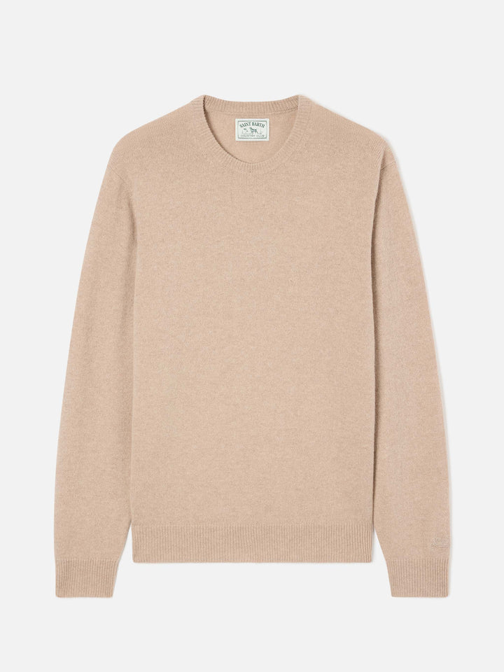 Pull col rond Regent en laine d’agneau beige 
