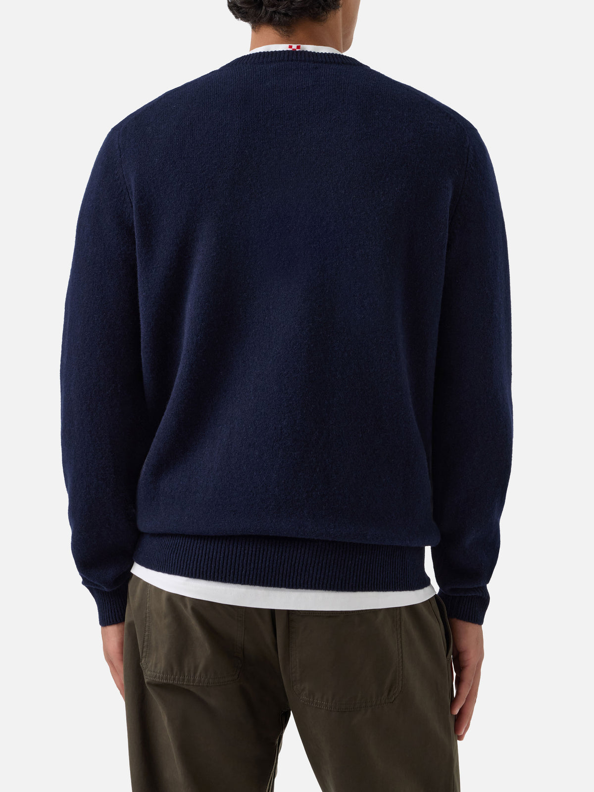 Navy blue Regent Rundhalspullover aus Lammwolle 