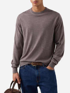 Maglia girocollo Regent beige in lana merino