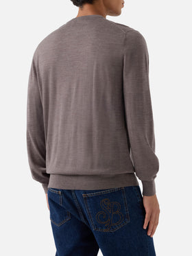 Maglia girocollo Regent beige in lana merino