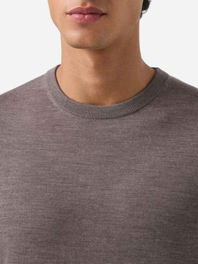 Maglia girocollo Regent beige in lana merino