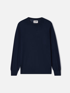 Crewneck Regent in navy blue Merino