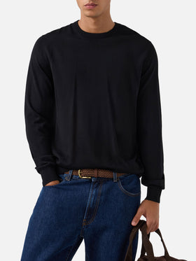 Maglia girocollo Regent nera in lana merino