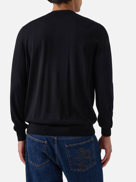 Maglia girocollo Regent nera in lana merino