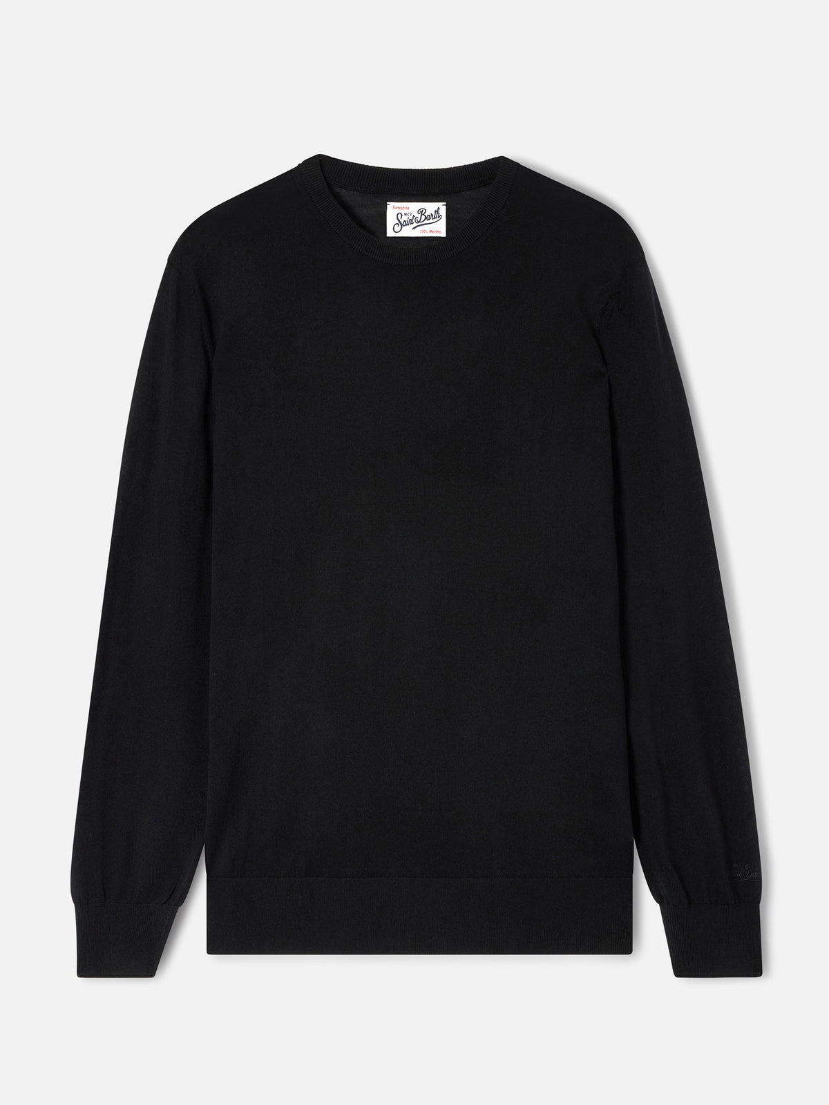 Maglia girocollo Regent nera in lana merino