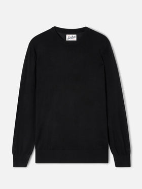 Maglia girocollo Regent nera in lana merino