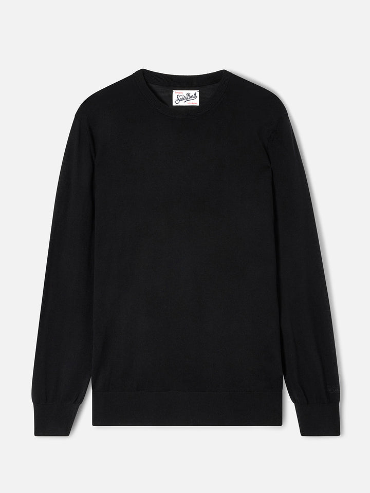 Pull col rond Regent en Merino noir 