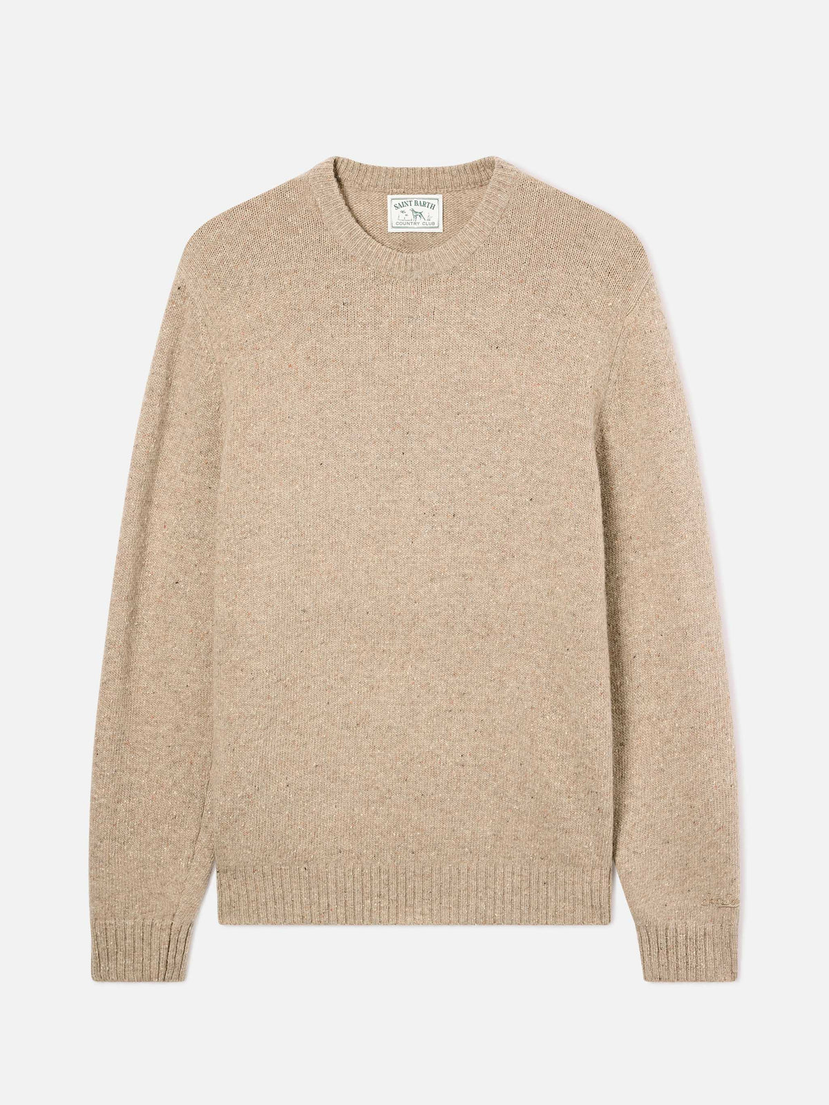 Khaki Regent wool blend Donegal knit crewneck