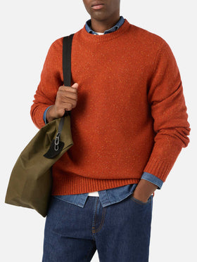 Orange Regent wool blend Donegal knit crewneck