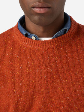 Orange Regent wool blend Donegal knit crewneck